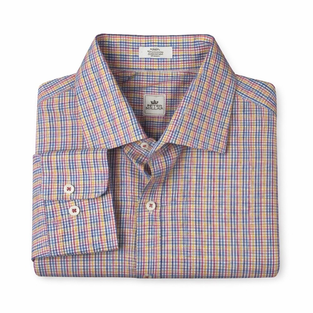 Peter Millar Button Down Shirt Mens Large Multi Color Check Long Sleeve Cotton